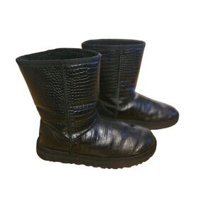 UGG Black Leather Shearling Lined Boots - Women's Size 8